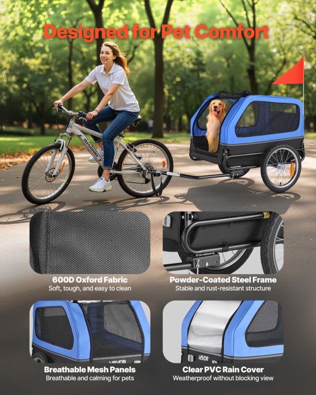 VEVOR Ρυμουλκούμενο Ποδηλάτου για Σκύλους, Διαστάσεις: 132x71.5x75 ...
