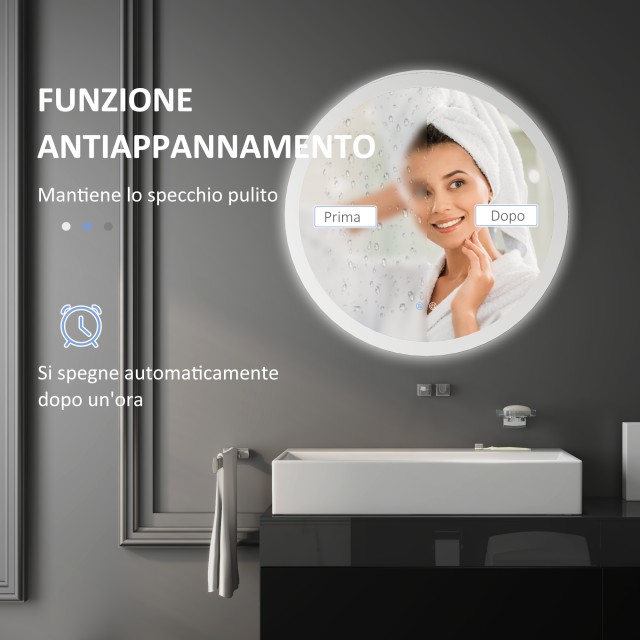 Kleankin Καθρέφτης Μπάνιου με Ρυθμιζόμενα Φώτα LED, Έλεγχος Αφής κα...