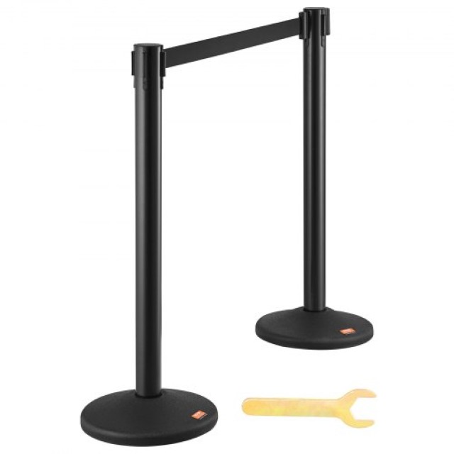 Σετ Διαχωριστικών VEVOR με Ζώνη 2 τεμ., 6.5FT, Μαύρη Ζώνη, Πλαστικά Στηρίγματα για Εκδηλώσεις  ZGGLZHSSLZX2HXDZWV0