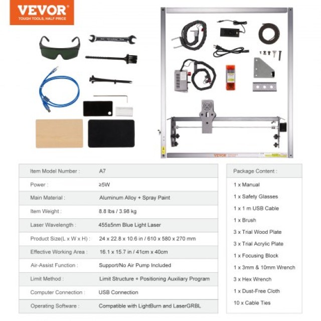VEVOR Μηχάνημα Χάραξης Λέιζερ 5W με Προστασία Ματιών  KZXSE5W4140CMJMXEV2