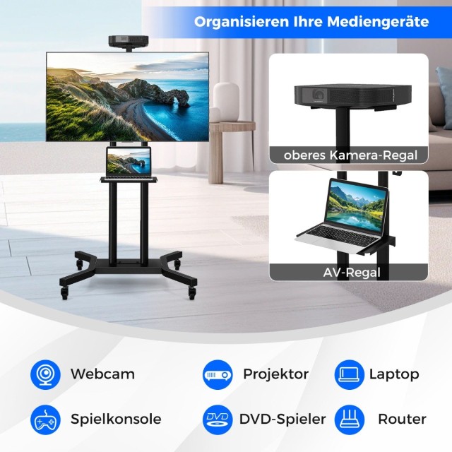 Costway  Κινητή Βάση Τηλεόρασης για Οθόνες 32-70 ιντσών με Ρυθμιζόμενο Ύψος και Αποθηκευτικούς Χώρους TL35750