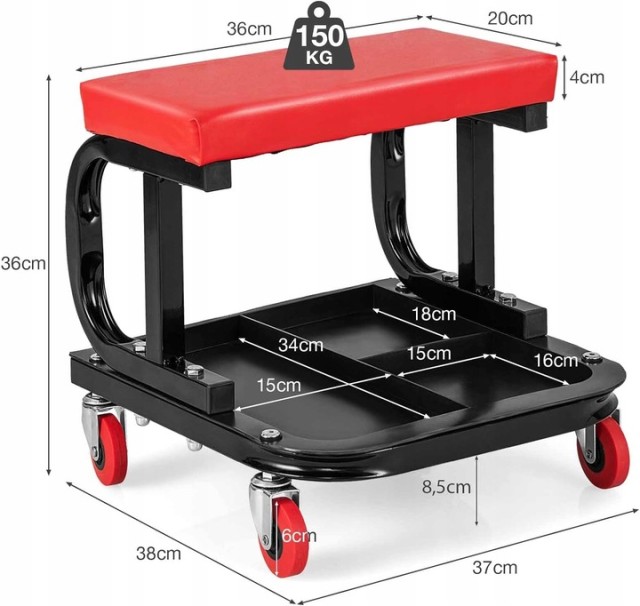 Costway Κυλιόμενος Σκαμπό Εργαστηρίου με Εργαλειοθήκη και Άνετο Κάθ...