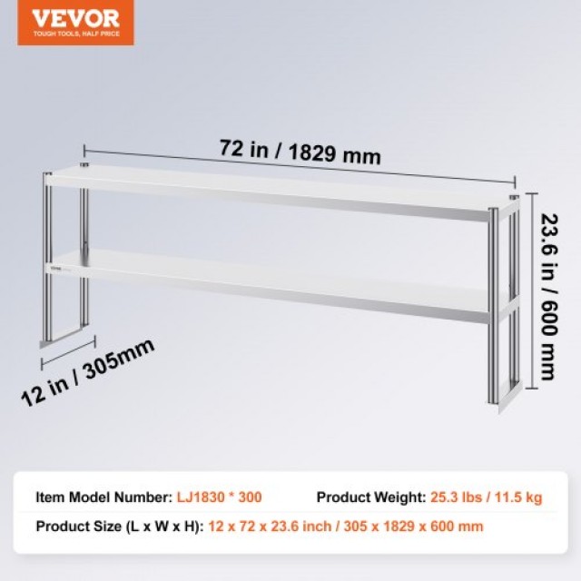 Διπλό Ράφι VEVOR Ανοξείδωτο 2 Επιπέδων 12x72 για Τραπέζι Προετοιμασίας  CFBXGGZTSCSJ88VG4V0