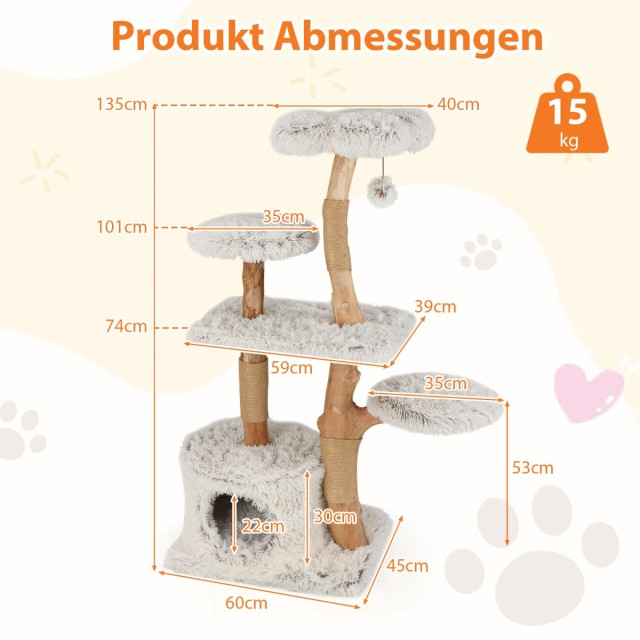 Costway  135cm Ξύλινος Ονυχοδρόμιο με Φωλιά Γάτας, Άνετη Πλατφόρμα ...