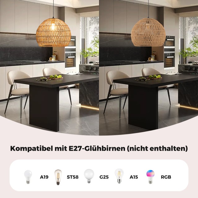 Costway  Boho Κρεμαστό Φωτιστικό με Πλεκτό Σχέδιο και Ρυθμιζόμενο Ύ...