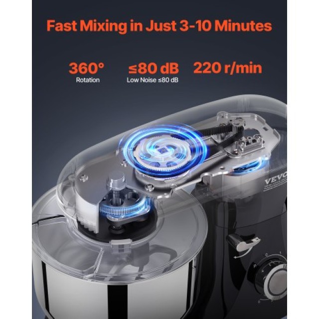 VEVOR Ηλεκτρικός Μίξερ Ζύμης 6 Λίτρων, 1400W, 6 + P Ταχύτητες, Μαγι...