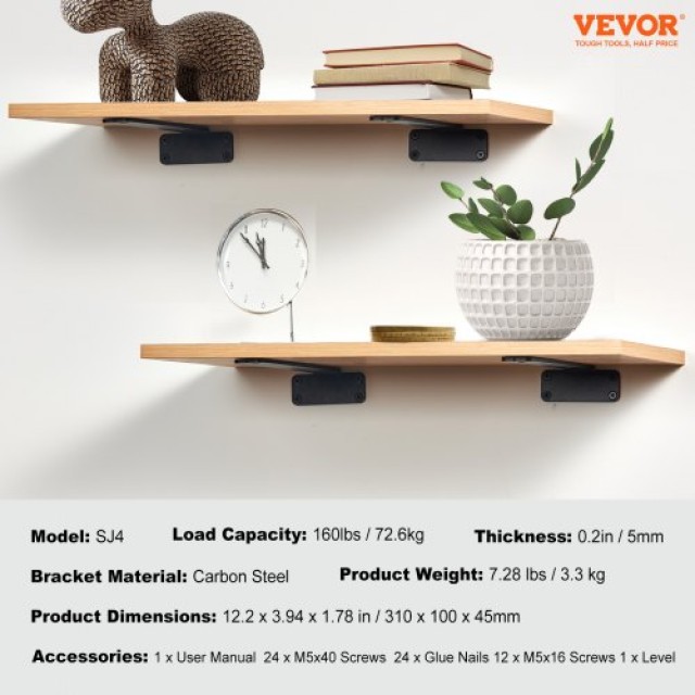 VEVOR  Βαρέως Τύπου Μαύρα Μεταλλικά Βάση Ραφιών 12x4x1.6, 6 Τεμ. SJZJGBZJYGHWBDSOJV0