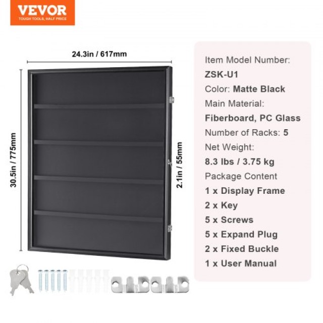 VEVOR  Βιτρίνα για 35 Αθλητικές Κάρτες, 24.3x30.5x2.1 in, με 98% UV Προστασία, Κλειδωτή Ντουλάπα Τοίχου για Κάρτες Συλλογής QYZSKJZX24338KR8ZV0