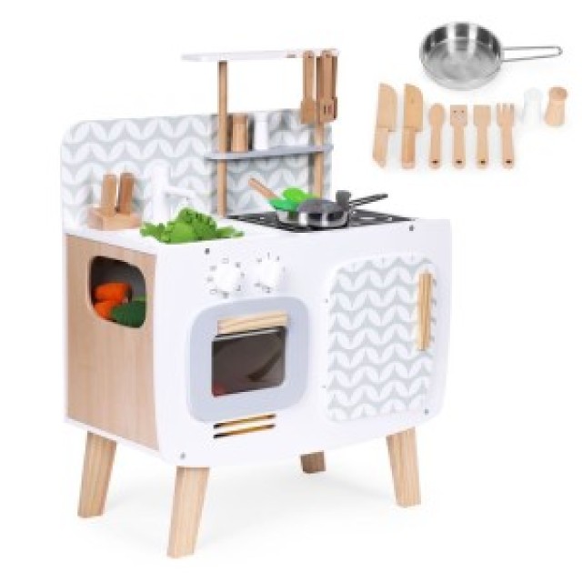 ECOTOYS Ξύλινη παιδική κουζίνα ρετρό με φούρνο, καυστήρες, νεροχύτη...