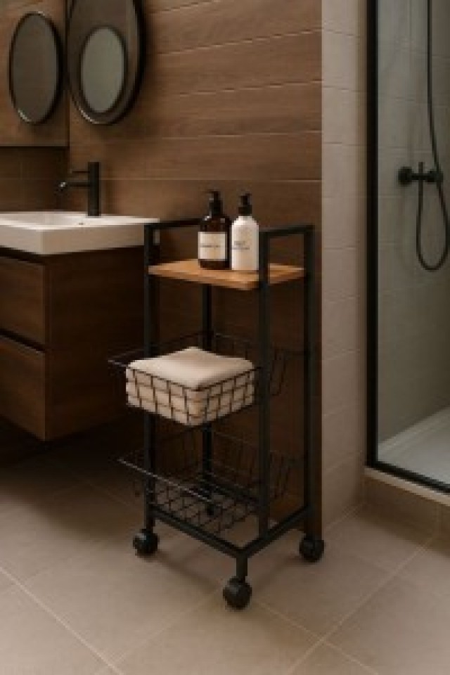 ModernHome Τροχήλατο Κουζίνας με 2 καλάθια και ράφι, οργανωτής με ρ...