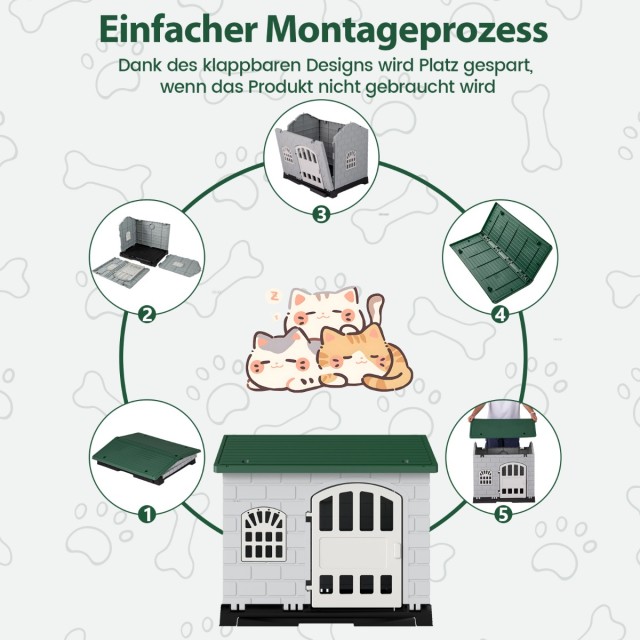 Costway Εξωτερικός Σκύλος Σπίτι με Πόρτα & 3 Παράθυρα & Αφαιρούμενο...