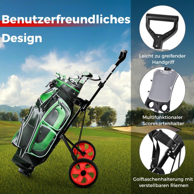 Costway Διθέσιος Αναδιπλούμενος Ατσάλινος Τρόλεϊ Γκολφ με Θήκη Κάρτ...