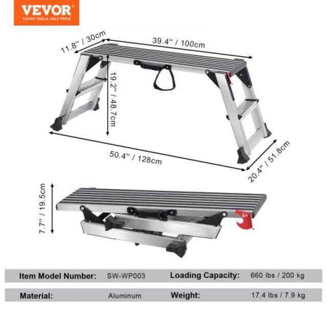 Πτυσσόμενη Πλατφόρμα Εργασίας VEVOR, 660 lbs, Αλουμινίου  ZDPTGDBKD100CB92PV0