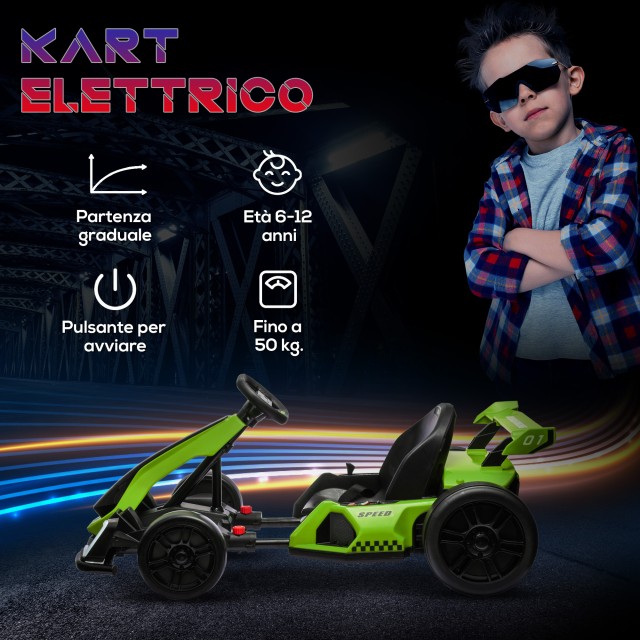 HOMCOM Ηλεκτρικό Go Kart για Παιδιά 6-12 Ετών 24V 12km/h με Ρυθμιζόμενο Κάθισμα Πράσινο 370-287V90GN