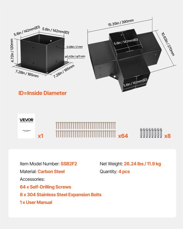 VEVOR Κιτ Σύνδεσης Περγκολών 6x6 ιντσών, Βαρέως Τύπου Βάσεις Κατασκ...