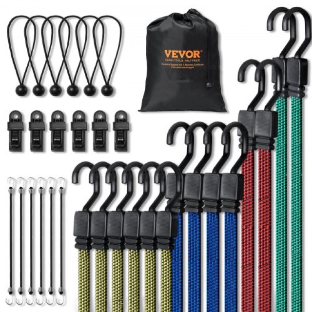 VEVOR Σετ 32 Επίπεδων Ιμάντων Bungee 17mm με Γάντζους J - Βαρέως Τύπου DLKZDW28PCSBP62SQV0