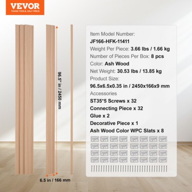 VEVOR  Ξύλινα Ακουστικά Πάνελ 8 Τεμ 96x6 ίντσες WPC για Μοντέρνο Τοίχο Ξύλο Στάχτης  WPCBTQBBLML9C3272V0