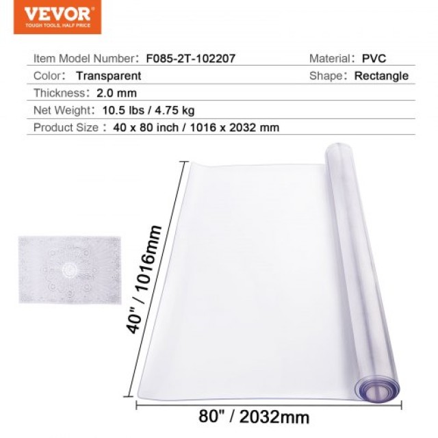 Διαφανές Προστατευτικό Τραπεζιού VEVOR 40x80 εκ. 2.0mm  ZFXPVCZB40X8TGW7CV0