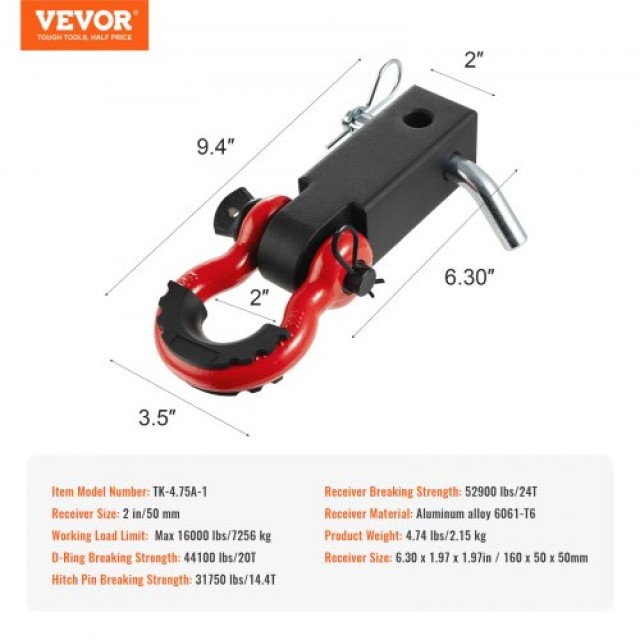 VEVOR 2 Υποδοχή Ρυμούλκησης D-Ring για Φορτηγά/Jeep 52900 lbs  ZJLH...