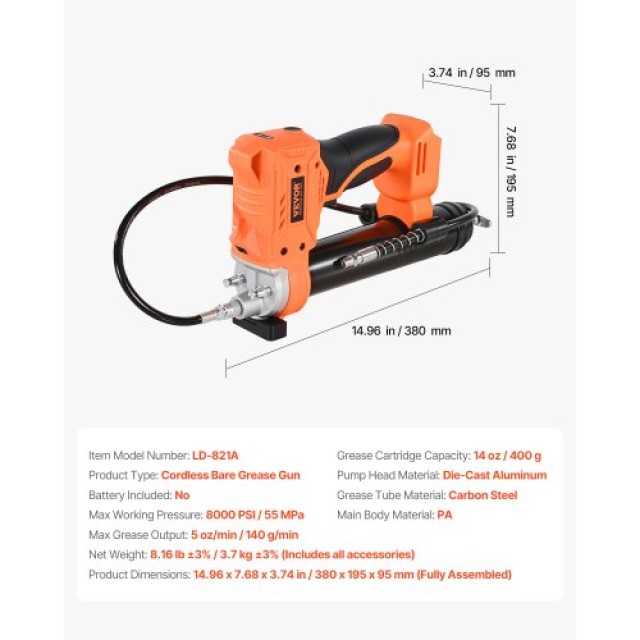 VEVOR Ασύρματο Πιστόλι Γράσου 8000 PSI 20V (Μόνο Εργαλείο) WSHYQLJD...
