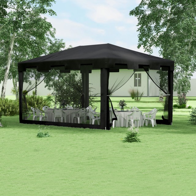 Outsunny Folding Gazebo 4x3 m με κουνουπιέρα και 2 εισόδους, σε μεταλλικό και PE, σκούρο γκρι 84C-022V03CG