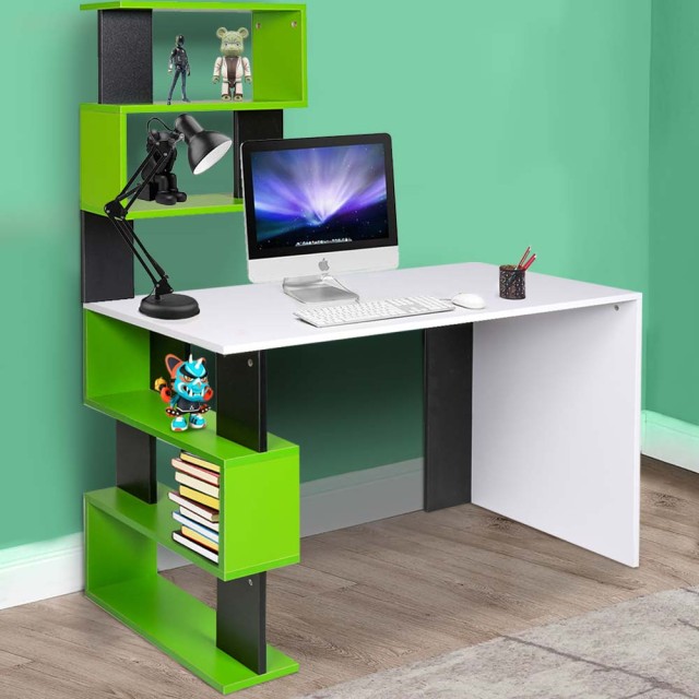 BAKAJI  Γραφείο Βιβλιοθήκη 7 Ράφια Τραπέζι Υπολογιστή Ξύλο Σπίτι Γρ...