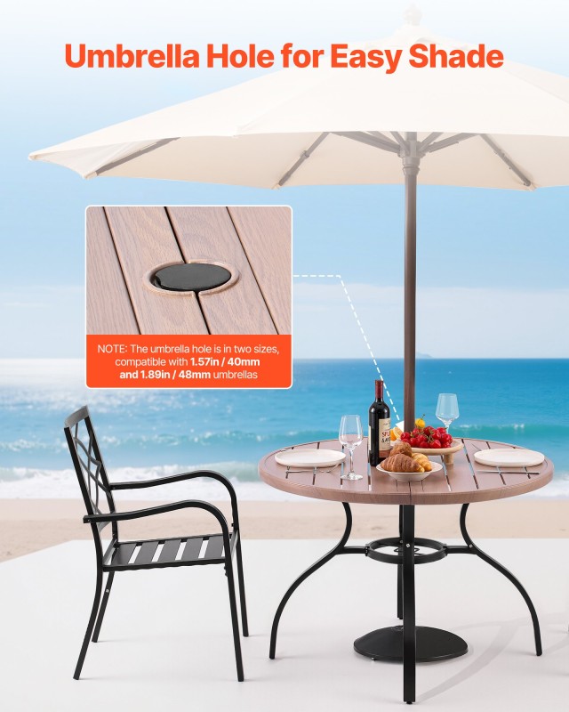 VEVOR Στρογγυλό Τραπέζι Βεράντας 103cm με Τρύπα Ομπρέλας για 4 Άτομ...