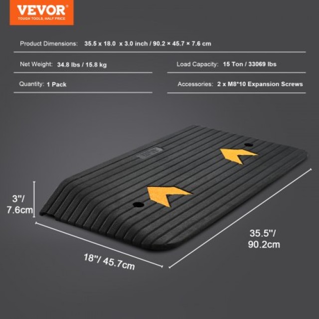 VEVOR Αναβαθμισμένη Λαστιχένια Ράμπα 3 με 1 Κανάλι, Αντιολισθητική Επιφάνεια, 15000kg Φορτίο για Καροτσάκια και Σκούτερ  XBLYPDGB1355XZ76IV0