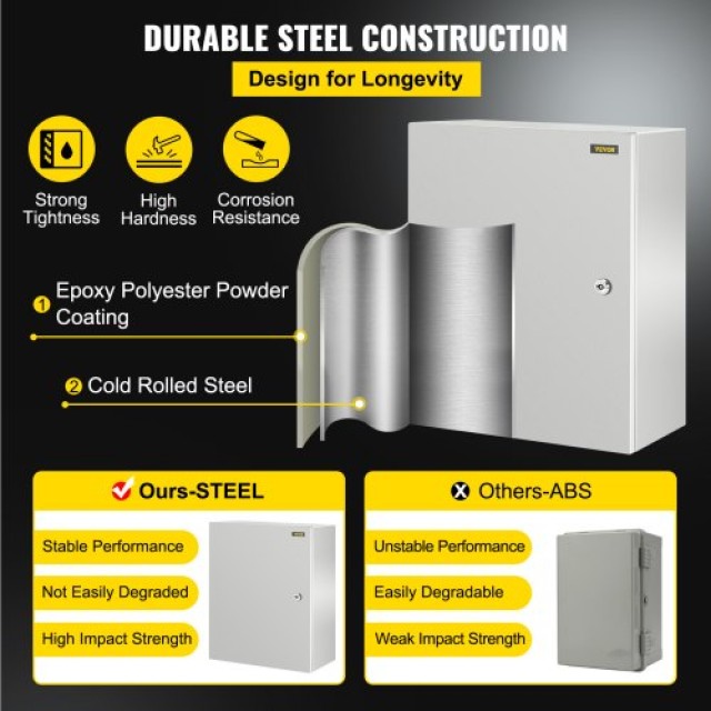 VEVOR NEMA Χαλύβδινο Κουτί 20x16x10 NEMA 4X, IP66 Αδιάβροχο & Ανθεκτικό στη Σκόνη, Εξωτερικού/Εσωτερικού Χώρου, με Πλάκα Στήριξης  DQXJSTCFS50X40X25V0