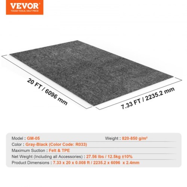 VEVOR Πατάκι Γκαράζ 2,28 x 6,1 μ. Αδιάβροχο, Αντιολισθητικό, Ανθεκτικό  CKDT7520HHS06CFJFV0
