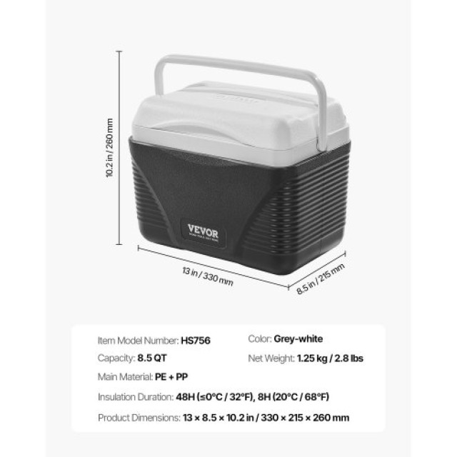 VEVOR Φορητό Ψυγείο 8.5 QT 12 Κουτιά με Χειρολαβές TSLZX85QTB002IGDT001V0