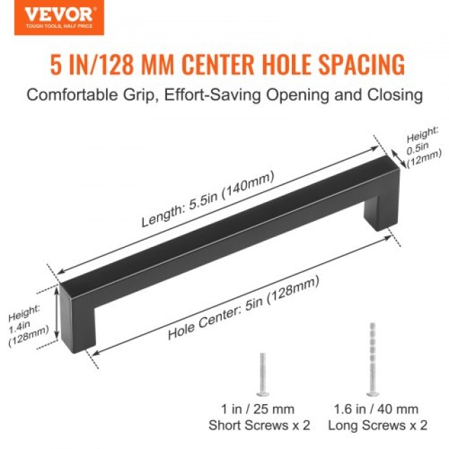 VEVOR 30τμχ Μαύρα Ματ Χερούλια Ντουλαπιών 128mm  CJLSBXGPS30PUQTF9V0