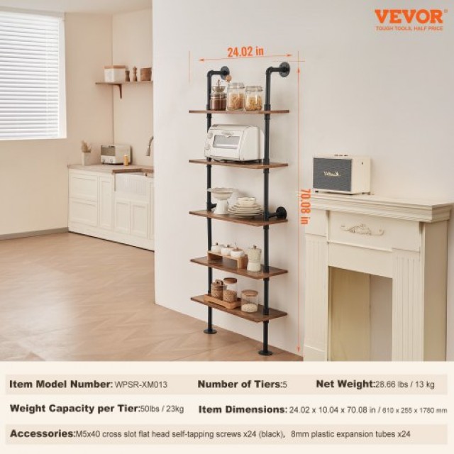 VEVOR  Ράφι Βιομηχανικού Στυλ 5 Επιπέδων 24x9.84in Τοίχου για Κουζίνα Υπνοδωμάτιο JSGZWJYGHMBHZ07TOV0