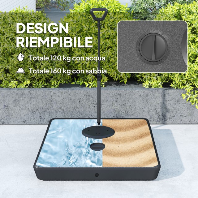 Outsunny Βάση για Ομπρέλα με Αντίβαρο από HDPE με Λαβή και Ρόδες και Γεμιστή με Νερό ή Άμμο, 95x95x117 εκ., Μαύρο 84D-412V00BK