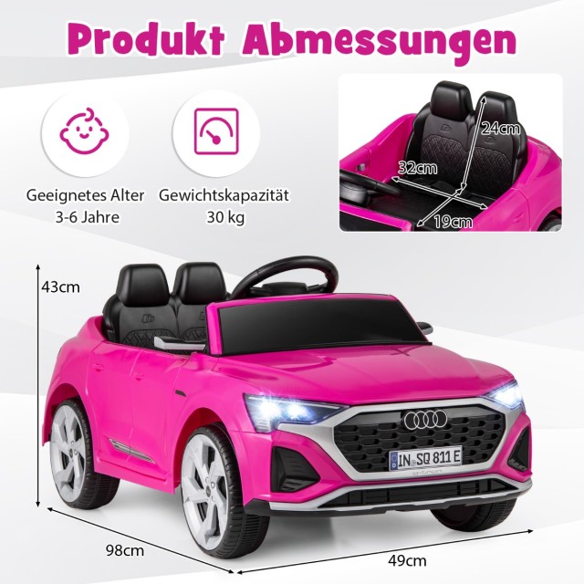 Costway Ηλεκτρικό Παιδικό Αυτοκίνητο Audi SQ8 12V με Τηλεχειριστήριο - Ροζ TQ10286DE-PI