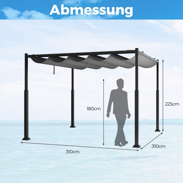 Costway  Εξωτερική Πέργκολα 310 x 310 cm με Επεκτάσιμο Σκίαστρο και Ανθεκτική Κατασκευή NP11860GR