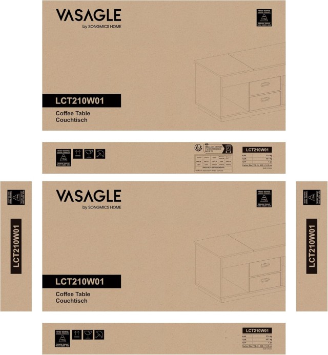 VASAGLE Πολυλειτουργικό Λευκό Τραπεζάκι Καφέ με Ανασηκούμενη Επιφάν...