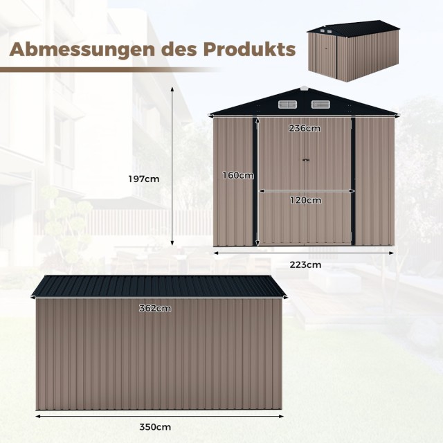 Costway Μεταλλικό Σπιτάκι Εργαλείων 350 x 223 x 197 cm με Κεκλιμένη...