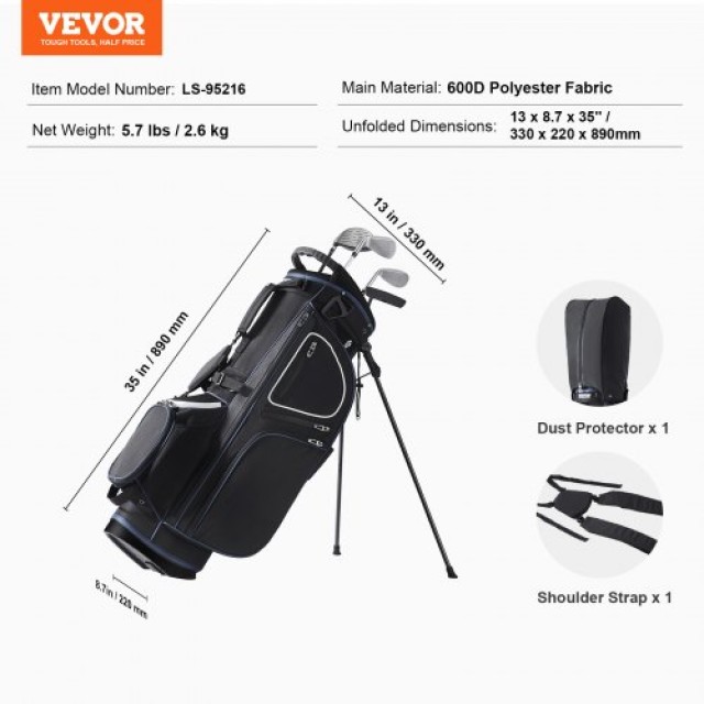 Τσάντα Γκολφ VEVOR 35” με 14 Θέσεις & 11 Τσέπες Μαύρο Λευκό 330 x 2...