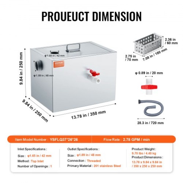 Διαχωριστής Λίπους VEVOR 8 LBS, Ανοξείδωτος, 2.8 GPM, για Εστιατόρια & Κουζίνες  YSFLQDBRKYSB9QX55V0