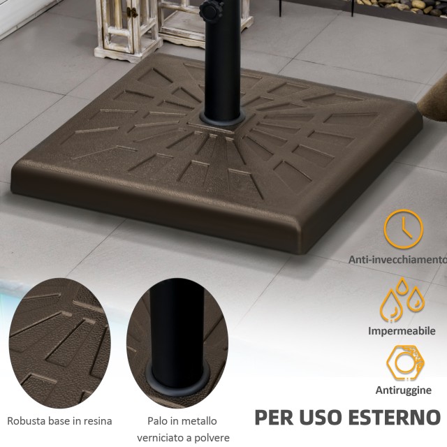 Outsunny Βάση για Ομπρέλα 19kg για Στύλους Ø32mm, Ø38mm και Ø48mm, Ρητίνη και Ατσάλι, 51x51x32 cm, Καφέ 84D-228V00BN