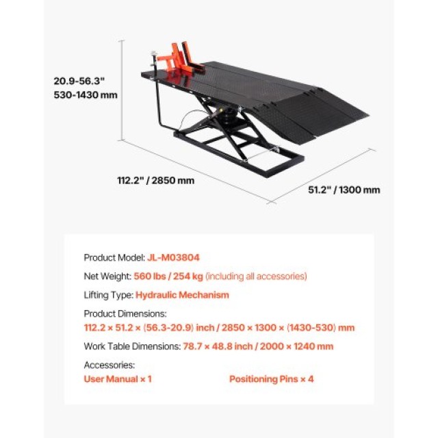 VEVOR Πνευματικός Αναβατόρι Μοτοσυκλέτας 1500lb με Αποσπώμενο Πάγκο...