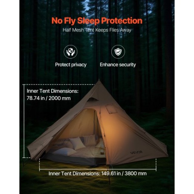 VEVOR Σκηνή Τύπου Τίπι με Θερμάστρα & Εσωτερική Σκηνή για 4 Άτομα, ...