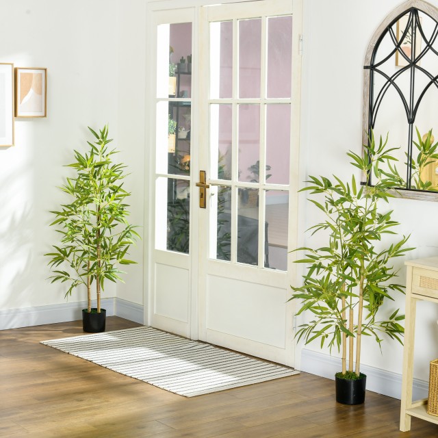 HOMCOM  Σετ 2 Τεχνητά Φυτά Μπαμπού ύψους 120 cm με Γλάστρα Ø15x12cm, από PEVA, PP και Μέταλλο, Πράσινο και Μαύρο  830-798V02GN