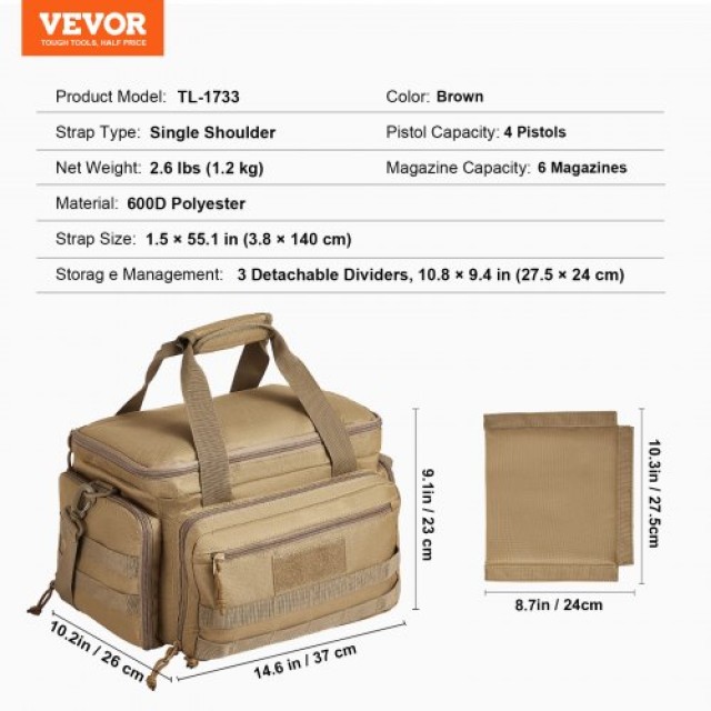 Τσάντα Σκοποβολής VEVOR για 4 Πιστόλια Καφέ  SQBLS362631C0I5U2V0