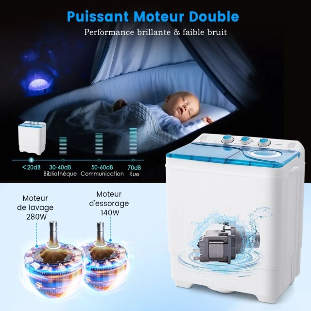 Φορητό Πλυντήριο Ρούχων 2 σε 1 Twin Tub με Στύψιμο & Αντλία Αποστράγγισης – 8.5kg FP10558DE-BL  Costway