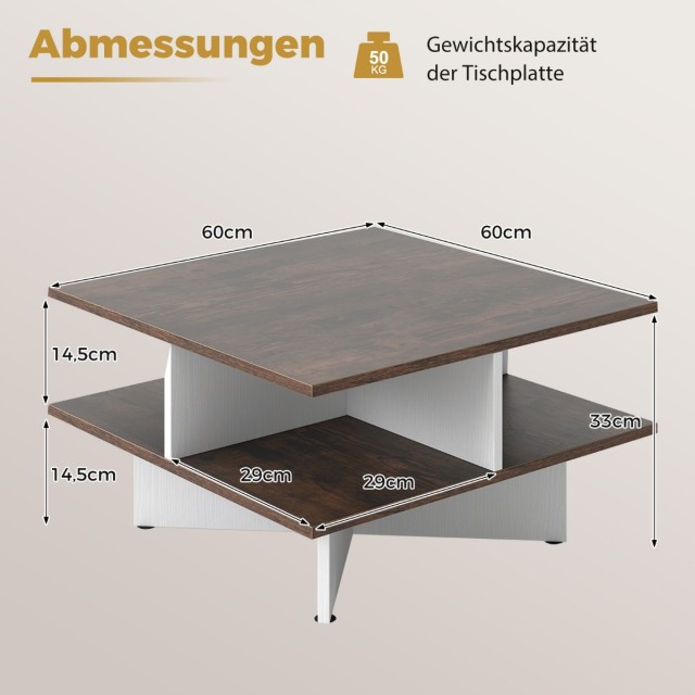 Costway Τετράγωνο Ξύλινο Τραπεζάκι Σαλονιού με 4 Αποθηκευτικούς Χώρ...