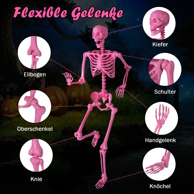 Costway Ροζ Ρεαλιστικός Σκελετός 160 CM με Κινούμενες Αρθρώσεις για...