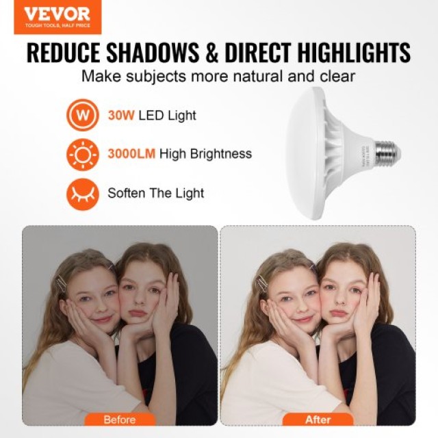 VEVOR  Σετ Φωτισμού Softbox 24x24 30W 5500K LED Ρυθμιζόμενη Βάση  S...
