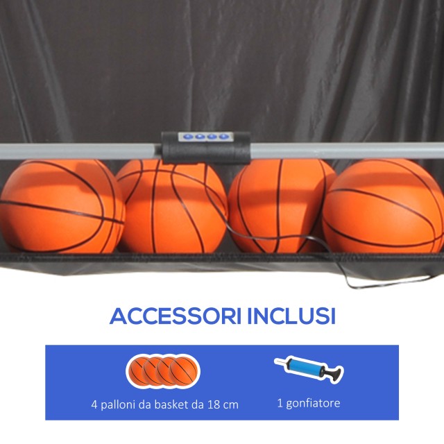HOMCOM  Καλάθι Μπάσκετ με Πίνακα LED, 4 Μπάλες και 8 Τρόπους Παιχνιδιού, 205x110x205 εκ., Άσπρο και Μαύρο  A70-017
